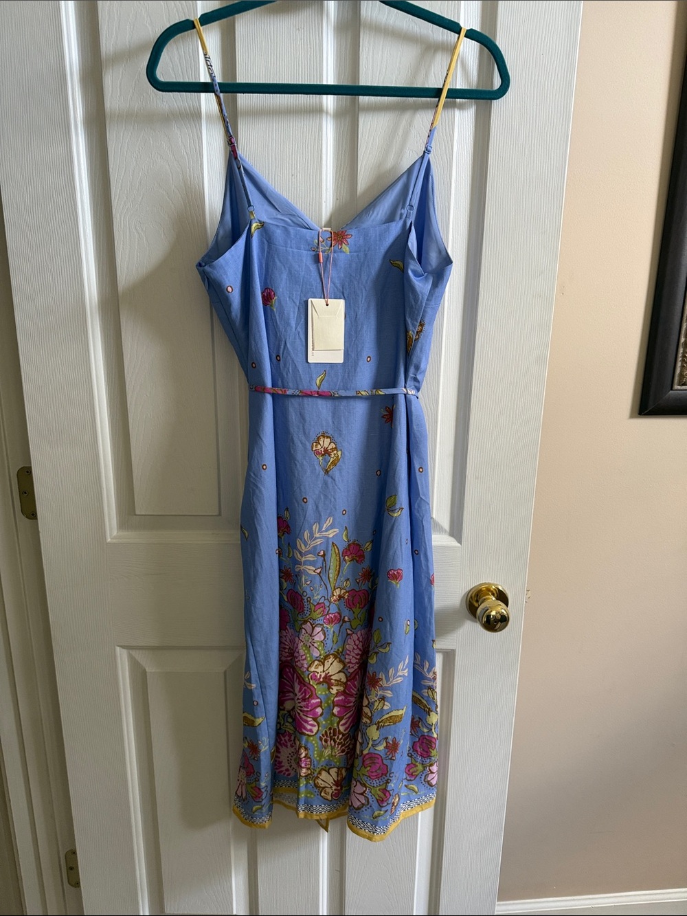 🌸Skies Are Blue: Light Blue Floral Midi Sundress with Yellow Trim - Picture 8 of 8
